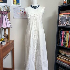 Free People Denim White Dress with Button Details